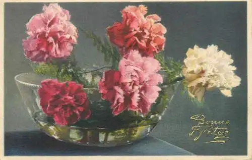 Bonne Fete Greetings Postcard chrysantemum
