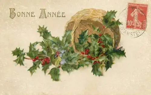 Greetings Postcard Bonne Annee floral design