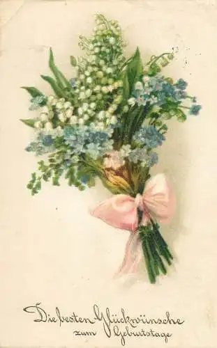 Greetings Postcard Besten Gluckwunsche zum Geburtstage wildflowers bouquet