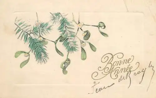 greetings Bonne Anne Postcard mistletoe