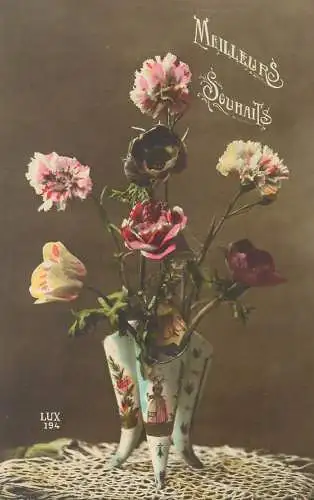 Meilleurs souhaits greetings Postcard vase floral arrangement