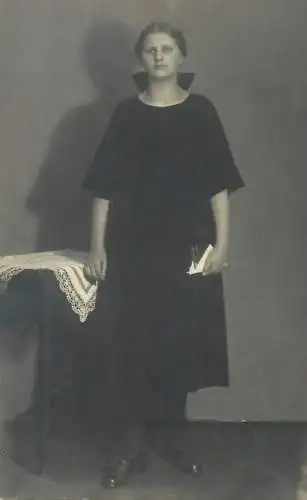 Post card social history black dress outfit young woman portrait