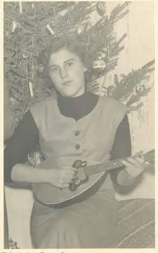 elegant, beautiful young woman playing guitar instant snapshot Post card social history