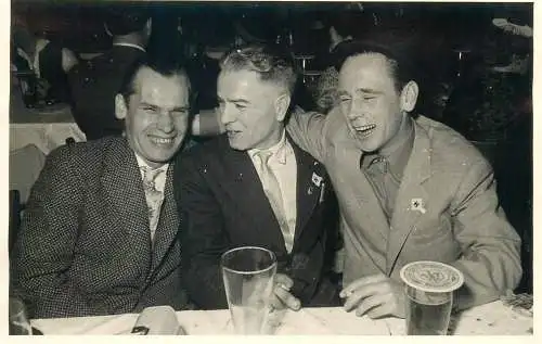 social history Post card party types and scenes elegant men laughing hard instant snapshot group real photo