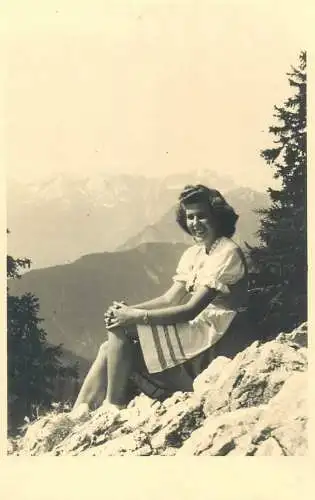 social history Post card beautiful smile beautiful mountain woman folk typical costume instant snapshot real photo