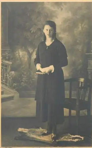 social history Post card black dress woman portrait photo