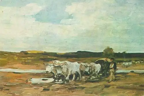 Painting postcard Romania N. Grigorescu car cu boi