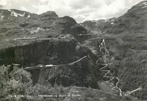 Norway Postcard Sogn The Flåmsbanen and the road to Myrdal mountain scenery