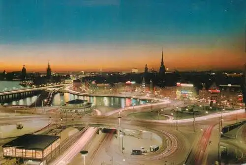 Sweden Postcard Stockholm Slussen and Old Town nocturnal view