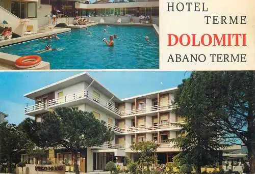 Hotels restaurants postcard Italy Abano Terme Hotel Terme Dolomiti 1977
