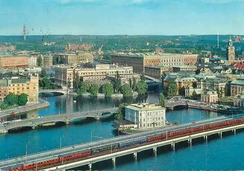Sweden Postcard Stockholm cityscape panorama over Royal Palace and the House of Parliament