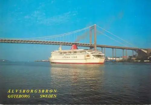 Postcard Sweden Goteborg Stena Line vessel ship passing under Alvsborgsbron