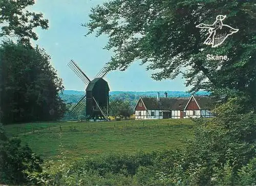 Postcard Sweden place to identify windmill garden farmhouse