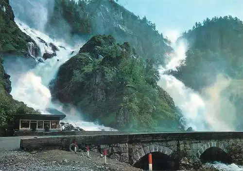 Postcard Norway Latefoss waterfall by the Odda-Roldal-Haukeli road