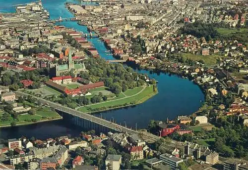 Postcard Norway Trondheim Cathedral and aerial town view