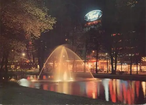 Postcard Norway Oslo the University grounds by night