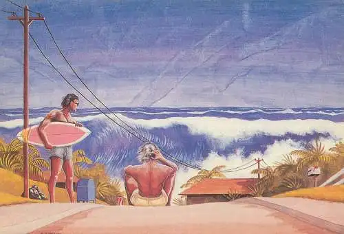 Tie Break - Fred Boyadjian graphic art postcard surfers surfing topical