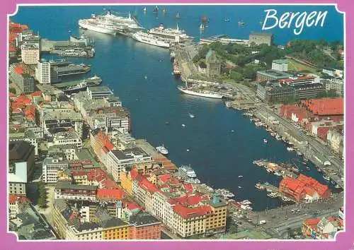 Postcard Norway Bergen aerial panorama