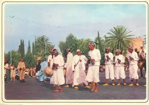 Postcard Africa Morocco typical G'Naouas dancers ethnic traditions 1987