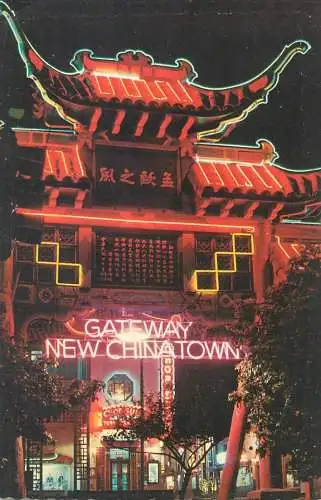 Postcard USA CA Los Angeles China town night scene