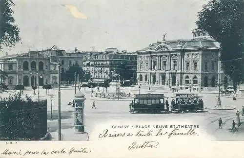 Geneve place neuve et theatre tramway 1902