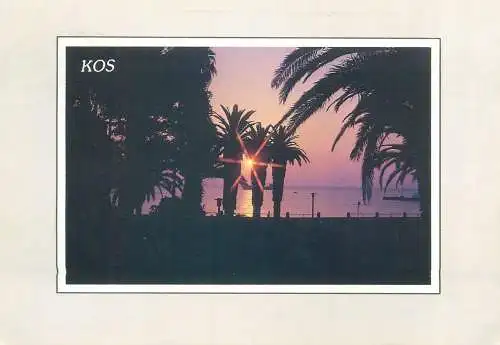 Postcard Greece Kos sunset palm tree 1989