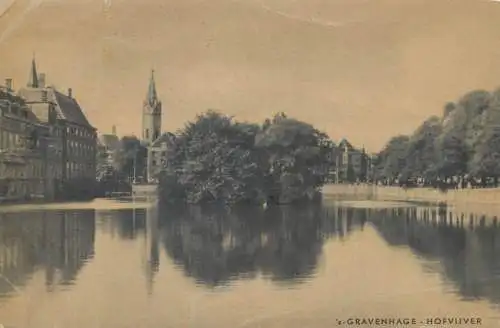 Postcard Netherlands Gravenhage Hofvijver clocktower1940s