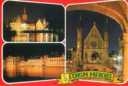 Postcard Netherlands den Haag 1990 night scene cathedrale facade
