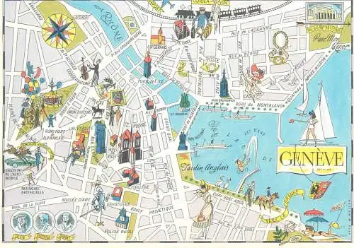 Switzerland postcard map of Geneve