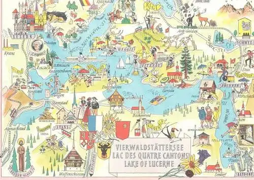 Switzerland postcard map of Lucerne lake