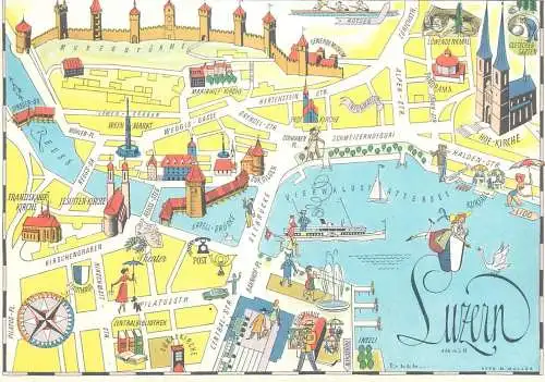 Switzerland postcard map of Luzern