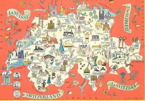 Switzerland postcard map
