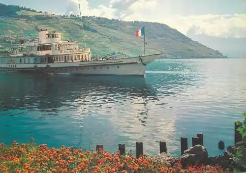 Switzerland postcard Lac Leman french cruise ship
