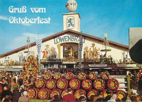 Germany postcard Grub vom Oktoberfest beer barrel
