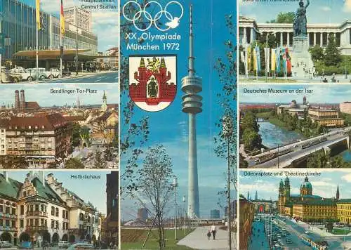 Germany postcard Munchen 1972 Olympiade coat of arms multi view Olympia Turn