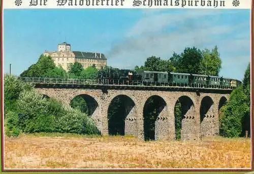 Germany postcard train and bridge Die Waldviertler Schmalspurbahn