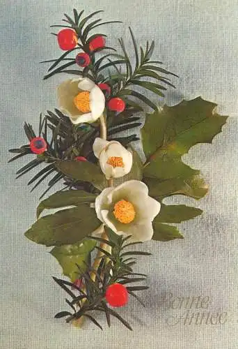 Belgium postcard Bonne Annee flower bouquet