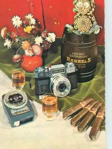 Belgium postcard greetings card scotch whisky cigar camera flowers still nature