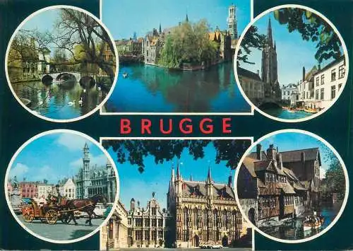 Belgium postcard Brugge multi view castle 1981