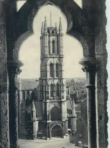 Belgium postcard Flanders Gent cathedrale St. Bayon vue du Beffroi 1957