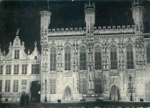 Belgium postcard Flanders Brugge illumination de la Chancellerie et Hotel de ville