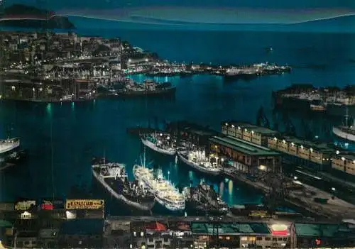 Italy postcard Genova harbour scene by night 1963