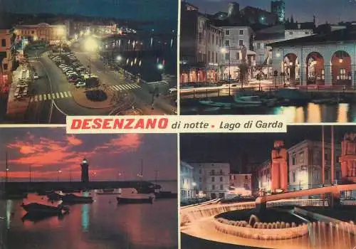 Italy postcard Desenzano di notte Lago di Garda multio view lighthouse 1980