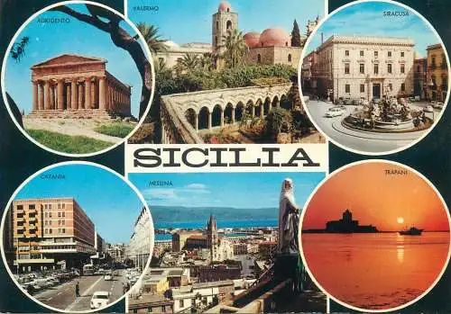 Italy postcard Sicily multi  view Messina Agrigento Palermo Siracusa Trapani Catania