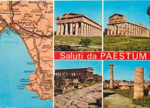 Italy postcard saluti da Paestium temple ruins