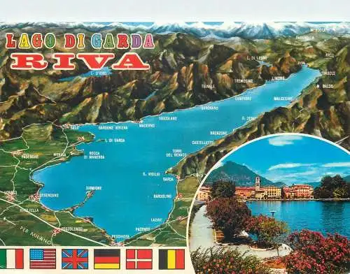 Italy postcard Lago di garda Riva map