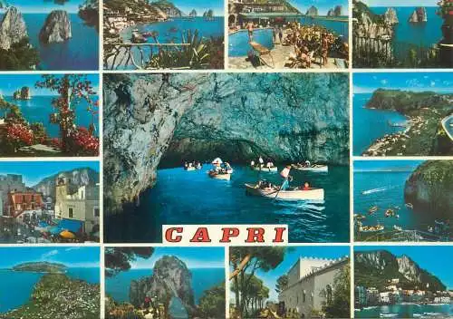 Italy postcard Capri multi view rowboat cave