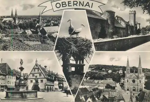 France postcard Bas Rhin souvenir d'Obernai multi view