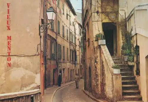 France postcard Cote d'Azur typical street 1981 Menton