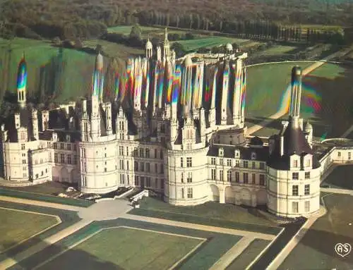 France postcard chateaux de la Loire Chambord Loir et Cher 1980 aerial view of castle